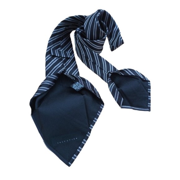 HUGO BOSS SELECTION TRIFOLD Black Striped Silk Tie ITALY 62"/ 3.2" EC - Picture 7 of 8